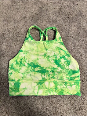 lululemon Energy Bra High Neck Long Line Shibori Green Sports Bra Size 6